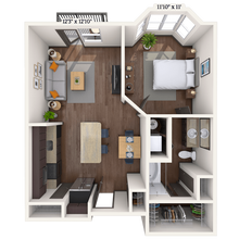 Traditional 1x1 693-728 SF 2222 floor plan